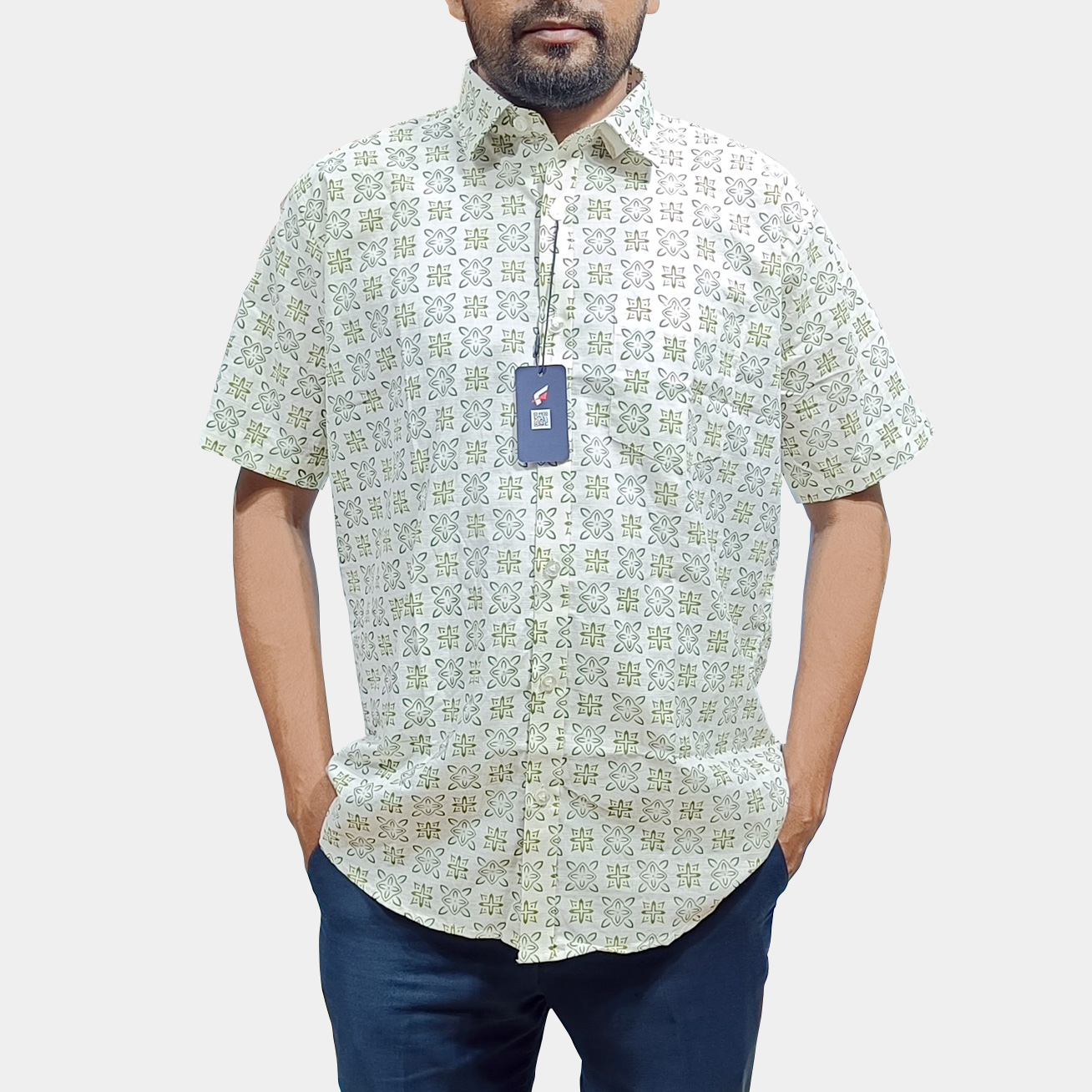 15362-front Fida Men's 100% Cotton Printed Half Sleeve Shirt - Image 1