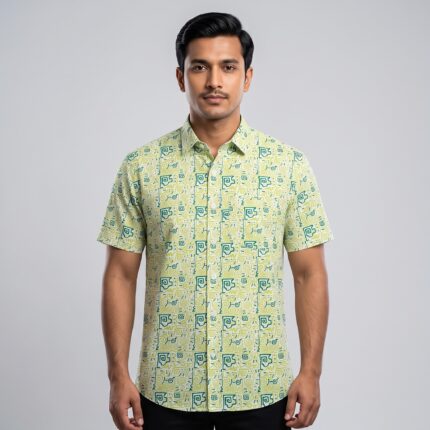 Fida Men's 100% Cotton Printed Half Sleeve Shirt