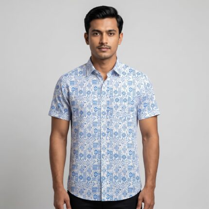 Fida Men's 100% Cotton Printed Half Sleeve Shirt
