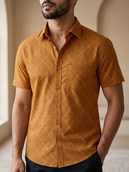 Fida Men's 100% Cotton Printed Half Sleeve Shirt