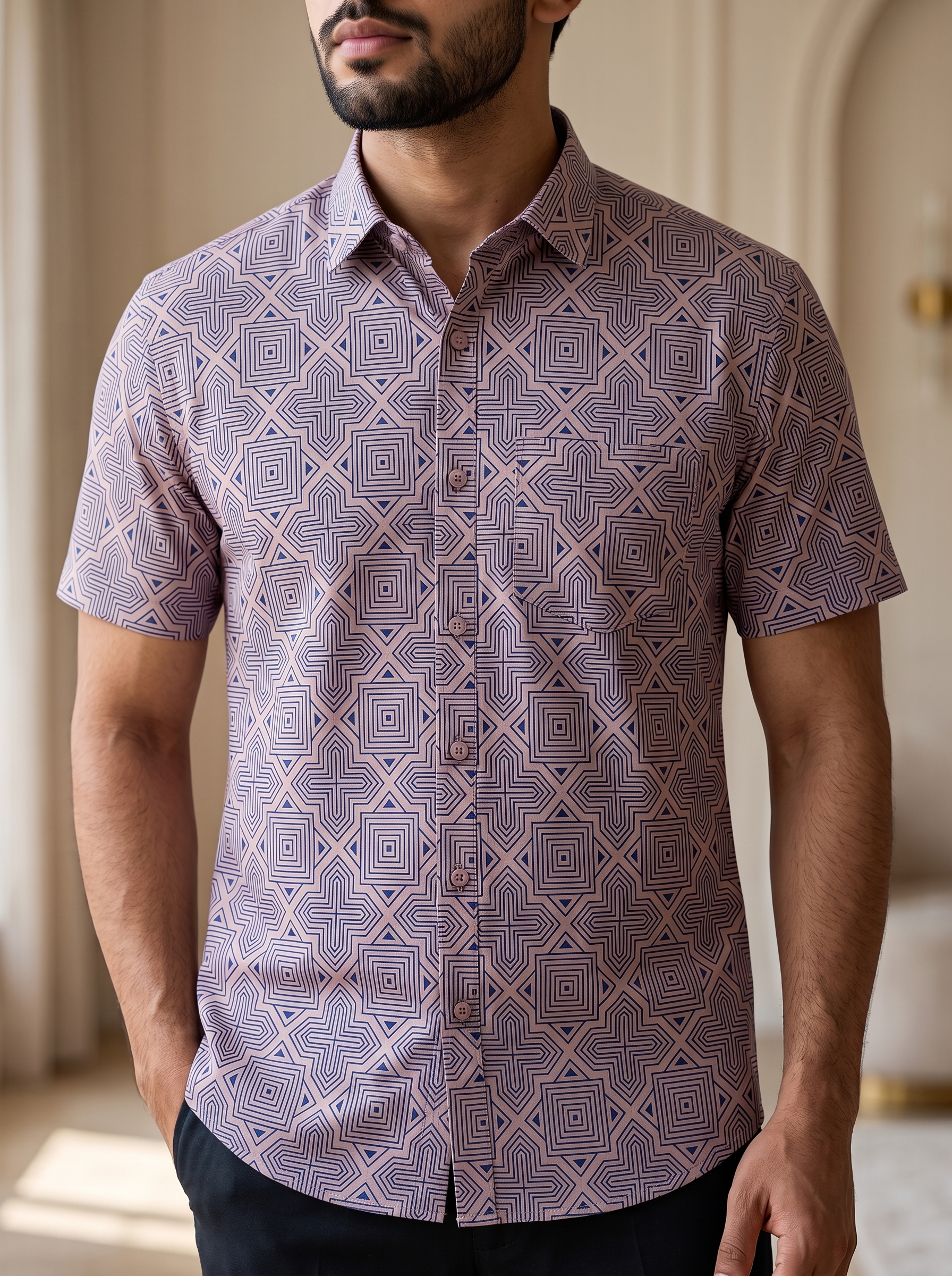 80003 Fida Men's 100% Cotton Printed Half Sleeve Shirt - Image 1