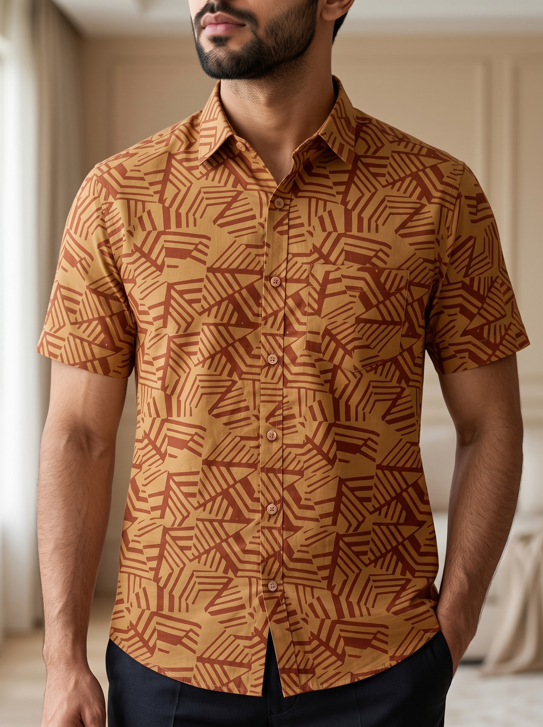 80011 Fida Men's 100% Cotton Printed Half Sleeve Shirt - Image 1