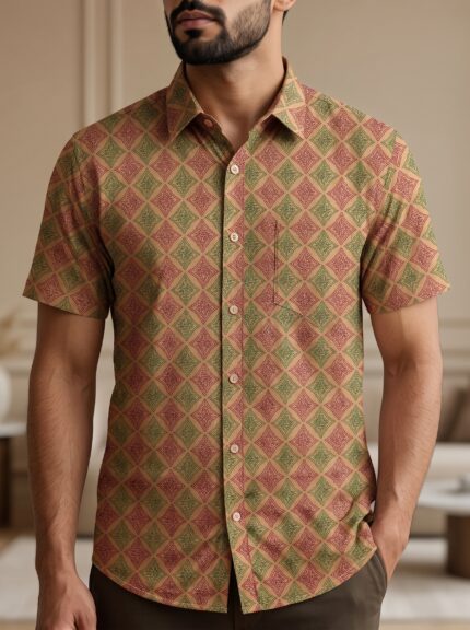 Fida Men's 100% Cotton Printed Half Sleeve Shirt