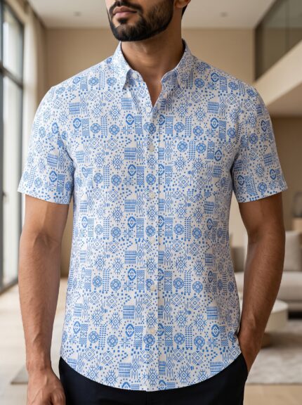 Fida Men's 100% Cotton Printed Half Sleeve Shirt
