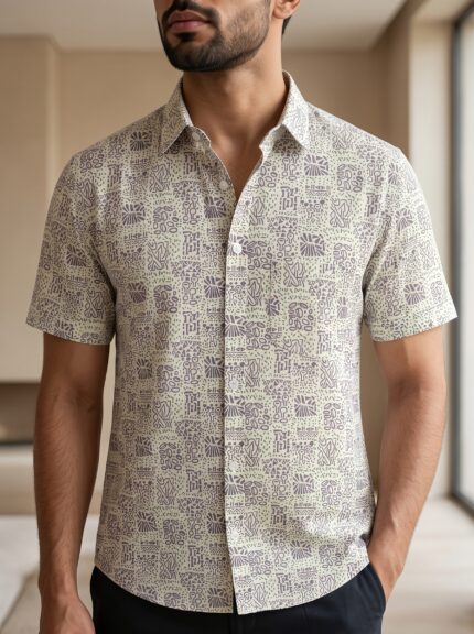 Fida Men's 100% Cotton Printed Half Sleeve Shirt