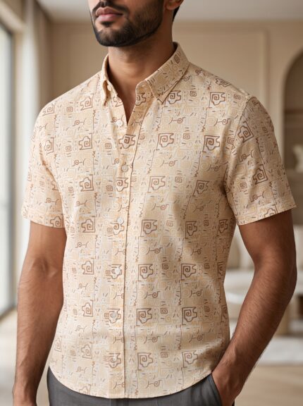 Fida Men's 100% Cotton Printed Half Sleeve Shirt
