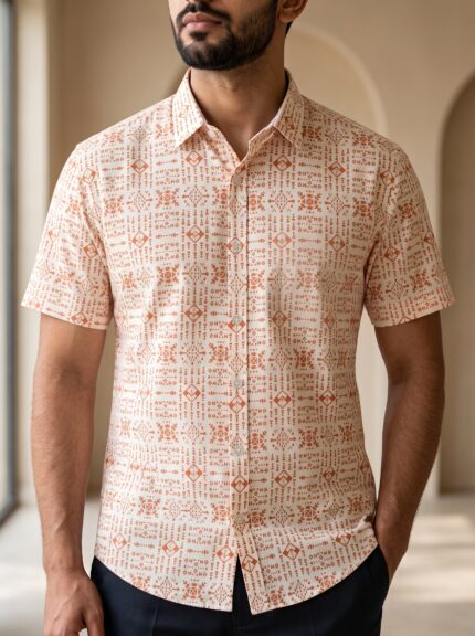 Fida Men's 100% Cotton Printed Half Sleeve Shirt