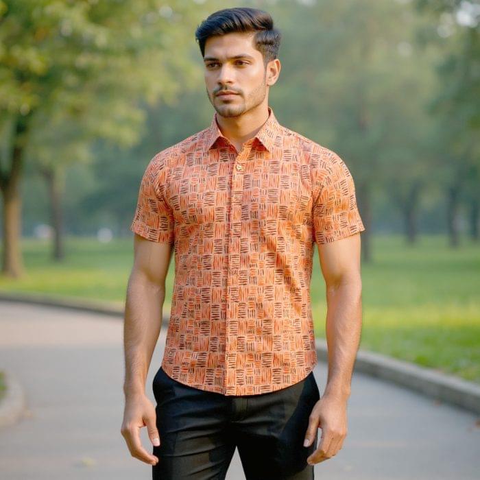 Fida Men's 100% Cotton Printed Half Sleeve Shirt - Image 1